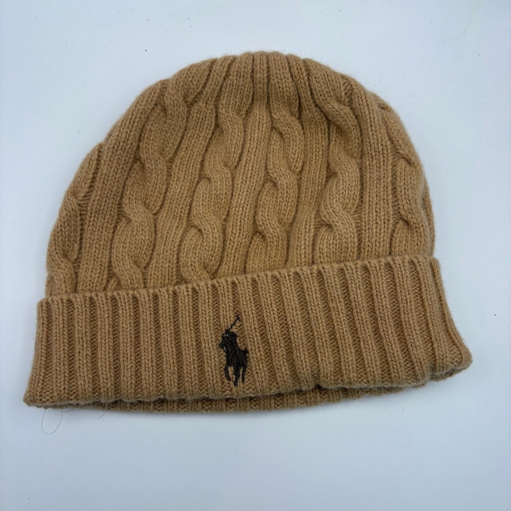 Polo Ralph Lauren Cable Knit Wool Blend Beanie Hat Camel Tan One Size Women